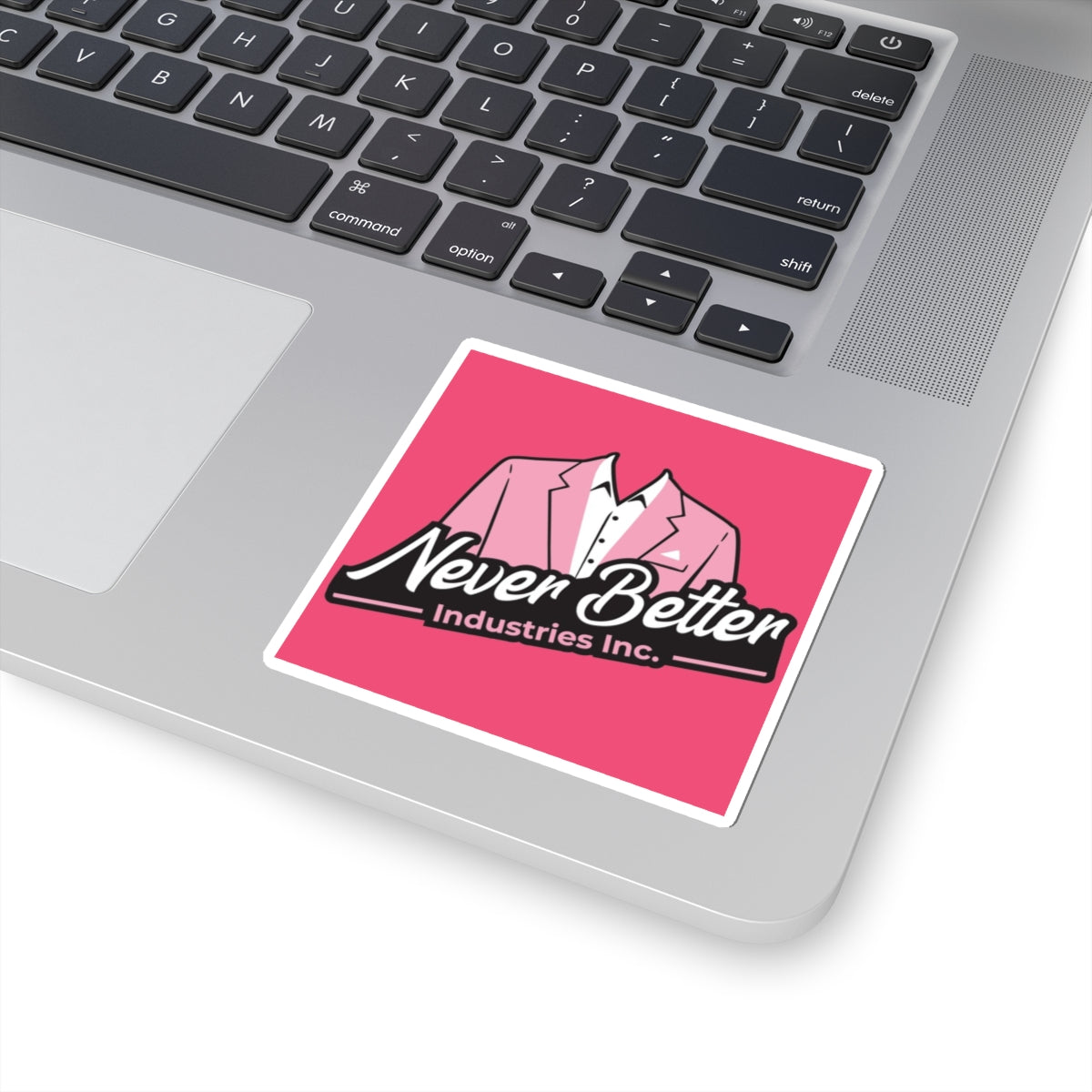 Never Better Industries Inc. Pink Suit Sticker — Kiss-Cut Vinyl Sticker
