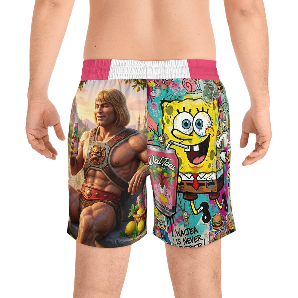 SpongeBob & He-Man Tropical Swim Shorts – Retro Cartoon AOP Beach Trunks