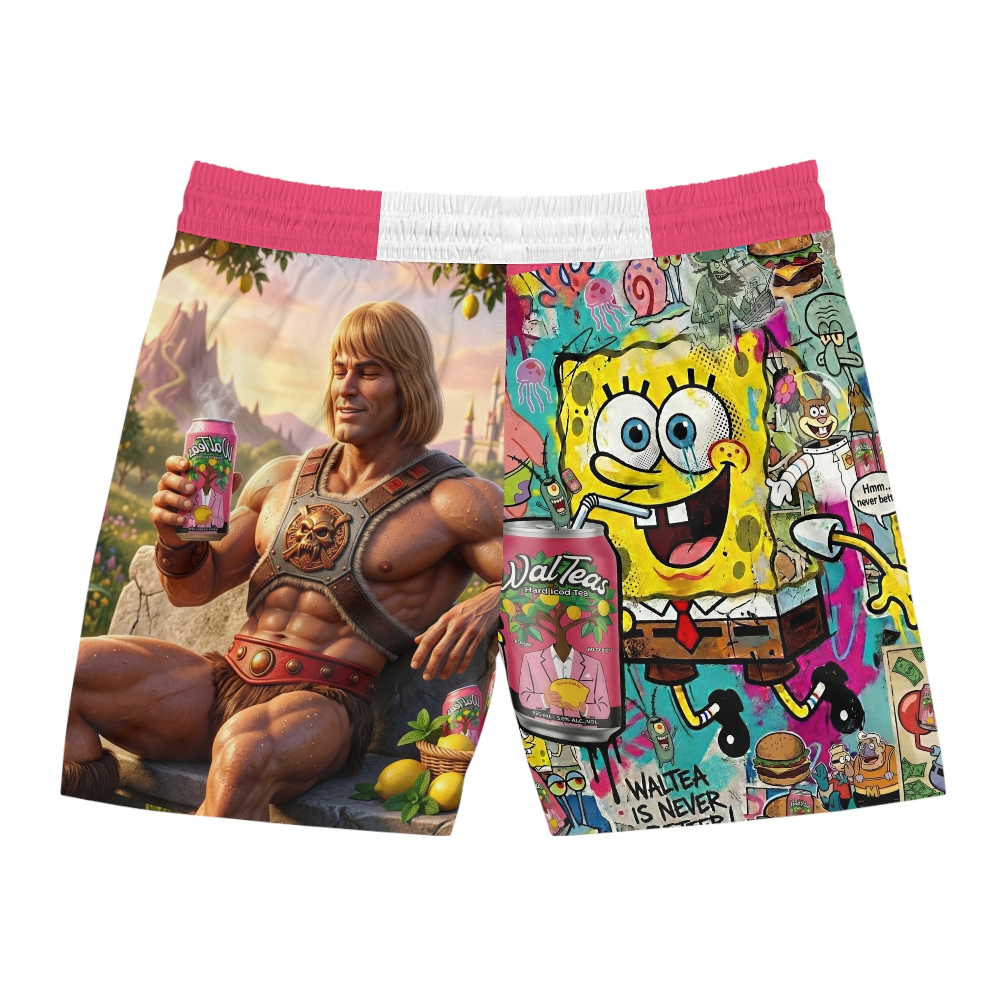 SpongeBob & He-Man Tropical Swim Shorts – Retro Cartoon AOP Beach Trunks