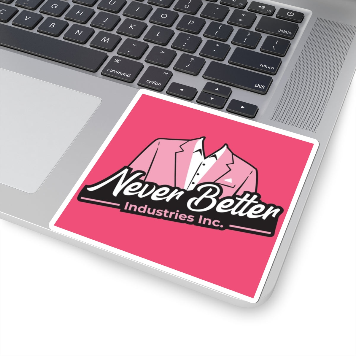 Never Better Industries Inc. Pink Suit Sticker — Kiss-Cut Vinyl Sticker