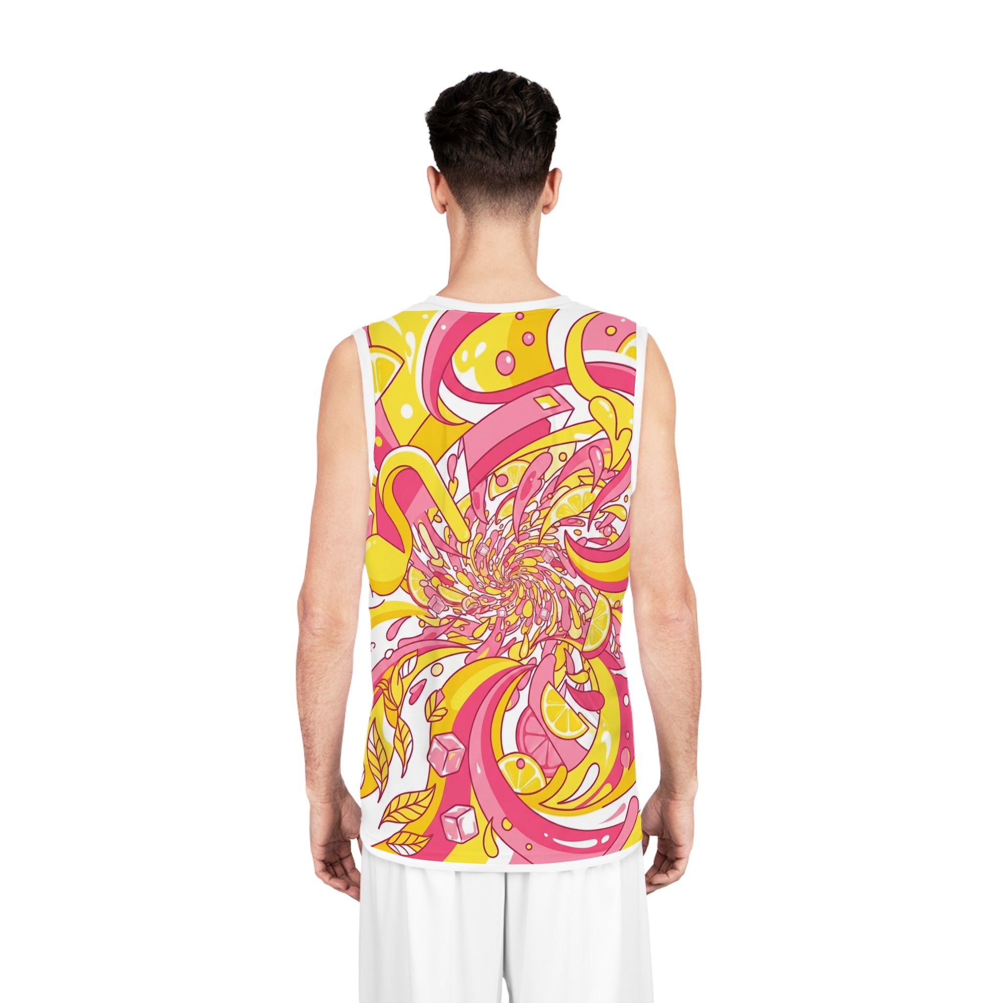 Hard Iced Tea Graphic Basketball Jersey — Bright Citrus Swirl AOP