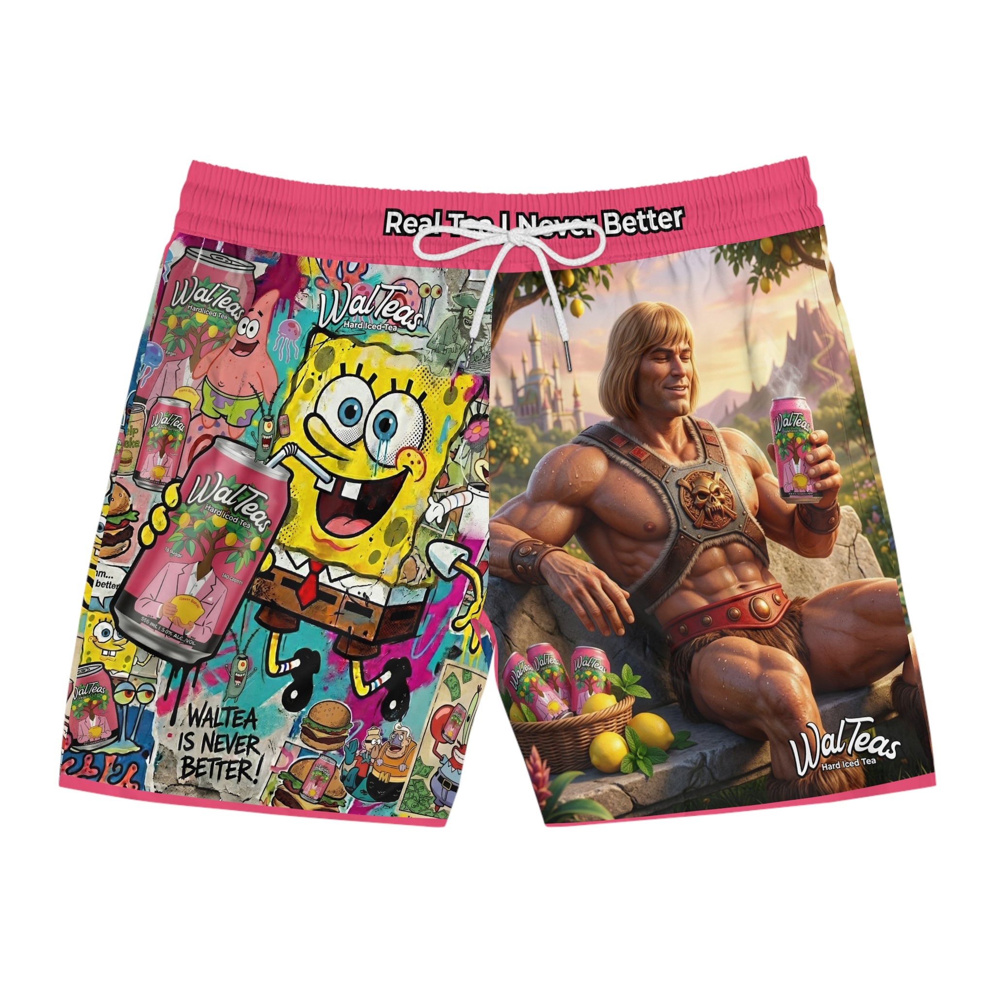 SpongeBob & He-Man Tropical Swim Shorts – Retro Cartoon AOP Beach Trunks