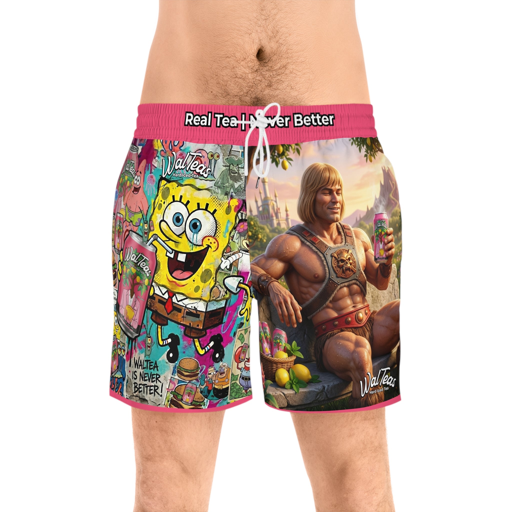 SpongeBob & He-Man Tropical Swim Shorts – Retro Cartoon AOP Beach Trunks