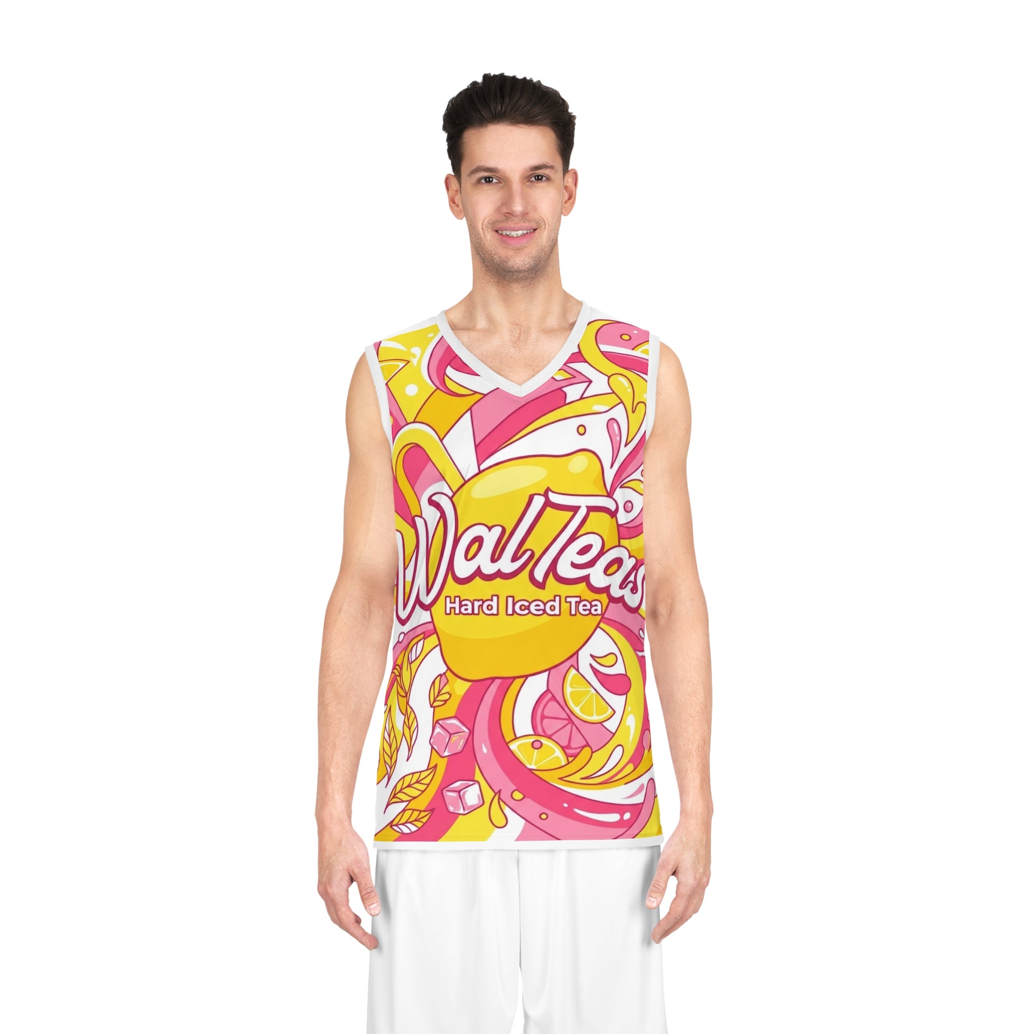 Hard Iced Tea Graphic Basketball Jersey — Bright Citrus Swirl AOP
